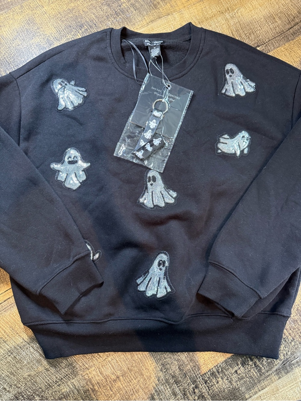 Black Ghost Patch Crewneck Sweatshirt with Keychain